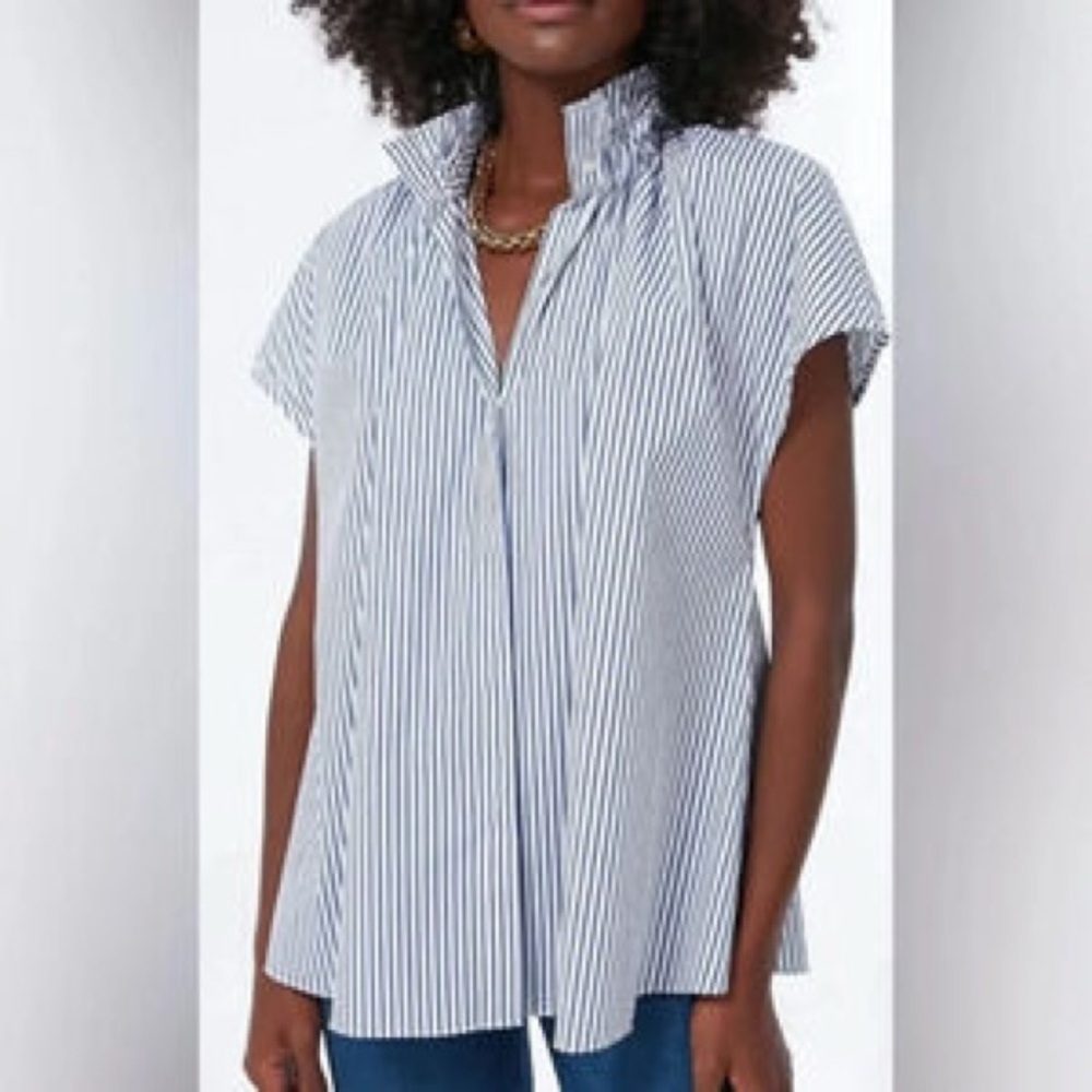 Tuckernuck Pomander Place Blue and White Stripe Blouse